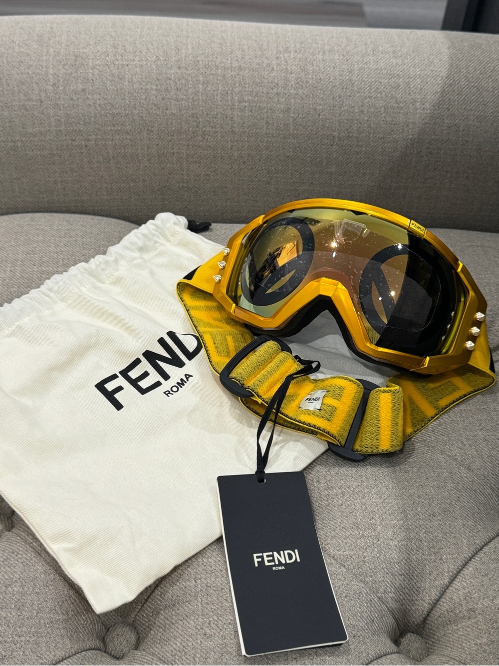 Fendi  Yellow Logo Ski Goggles
